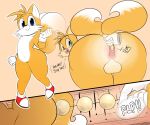  anal_beads anthro anus backsack balls big_butt butt canid canine clothing comic footwear fox genitals girly hi_res looking_at_viewer looking_back male mammal miles_prower navel nude ota_(artist) sex_toy shoes simple_background solo sonic_the_hedgehog_(series) wide_eyed wide_hips yellow_background 