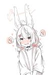  &lt;3 2020 ? accessory ahoge animal_humanoid blush bodily_fluids clothing drooling female hair hair_accessory hairclip hi_res humanoid japanese_text lagomorph lagomorph_humanoid leporid_humanoid long_hair mammal mammal_humanoid open_mouth rabbit_humanoid saliva shaking simple_background sweat text unoryoku white_background white_clothing white_hair 