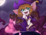  bandlebro breasts clothing cloud green_eyes hair hat headgear headwear humanoid league_of_legends magic_user moon navel night not_furry open_mouth outside riot_games short_stack slit_pupils star tristana_(lol) video_games witch witch_hat yordle 