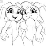  1:1 big_breasts breasts cream_the_rabbit daughter duo female genitals lagomorph leporid looking_at_viewer low-angle_view mammal monochrome mother mother_and_child mother_and_daughter nipples open_mouth open_smile parent parent_and_child pussy rabbit smile sonic_the_hedgehog_(series) vanilla_the_rabbit xylas 