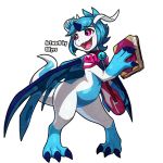  3_toes anthro bag blitzdrachin blue_body blue_hair blush book claws conditional_dnp dragon fangs female gem hair horn invalid_tag looking_aside looking_away open_mouth pink_eyes sifyro signature teeth toes white_body wings 