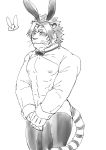  abs anthro bunny_costume clothed clothing costume crossdressing embarrassed felid fur hi_res male mammal muscular muscular_male nipples nomad_(tas) pantherine pecs reverse_bunny_costume reverse_bunnygirl skimpy solo srw225we striped_body striped_fur stripes tiger tokyo_afterschool_summoners video_games 