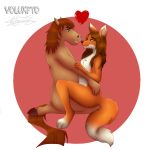  anthro canid canine couple_(disambiguation) equid equine female fox hi_res horse love male male/female mammal voluxpto 