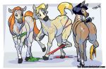  2016 after_transformation alex_(totally_spies) ambiguous_gender black_hair blonde_hair breath butt clover_(totally_spies) equid equine feral group hair horse mammal nude sam_(totally_spies) tail-blazer totally_spies 