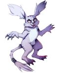  3_toes 4_fingers ambiguous_gender claws digimon digimon_(species) feral fingers fur gazimon long_tail mammal purple_body purple_fur red_eyes simple_background solo tail_tuft teeth threehares toe_claws toes tongue tongue_out tuft whiskers white_background 