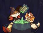  2020 absurd_res anthro braixen cauldron cheek_tuft clothed clothing collaboration confusion dipstick_tail duo dusk_lycanroc facial_tuft female food foxialist fur hat headgear headwear hi_res inner_ear_fluff light lighting lycanroc multicolored_tail mysticwaffle nintendo open_mouth open_smile pok&eacute;mon pok&eacute;mon_(species) red_body red_fur smile tuft video_games waffle white_body white_fur witch_hat yellow_body yellow_fur 