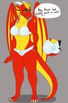  2018 absurd_res anthro blvejay claws clothing comic detailed dialogue digital_media_(artwork) dragon english_text female futuristic hi_res horn looking_down rose_lizrova scalie smile solo standing text underwear wings 