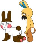  animal_crossing anthro backsack balls bobbed_tail bodily_fluids butt chibi duo facial_hair gaston_(animal_crossing) genitals genji_(animal_crossing) lagomorph leporid looking_back male male/male mammal mustache nintendo nozoku nude penis presenting presenting_hindquarters rabbit simple_background sweat video_games 