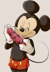  anthro blush bodily_fluids bottomwear bulge clothing dandi dildo dildo_lick disney g-string gloves half-closed_eyes handwear licking licking_dildo male mammal mickey_mouse mouse murid murine narrowed_eyes navel one_eye_closed rodent saliva sex_toy shorts smile solo standing tongue tongue_out underwear 