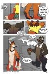  animal_genitalia anthro balls bench big_balls bottomwear brown_body brown_eyes brown_fur canid canine canis casual_nudity clothing collar comic duo english_text fox fully_sheathed fur genitals green_eyes gym_shorts hi_res howl_(shikokubo) jasper_(shikokubo) locker_room male male/male mammal muscular muscular_male orange_body orange_fur paws sheath shikokubo shirt shorts size_difference t-shirt tank_top text topwear towel towel_around_neck undressing wolf 