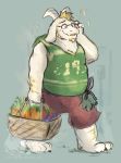  2018 aged_up anthro arm_hair asriel_dreemurr barefoot basket blonde_eyebrows blonde_hair blush body_hair boss_monster bottomwear bovid caprine chest_hair claws clothed clothing eyebrows eyes_closed facial_hair fur green_background hair hi_res hoodie horn leg_hair male mammal open_mouth overweight overweight_male pants phone_call simple_background sleeveless_hoodie slightly_chubby smile solo toe_claws topwear tribdinosaur undertale video_games walking watermark white_body white_fur 