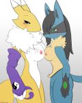  absurd_res big_breasts blue_body blue_eyes blue_fur blush breast_size_difference breasts digimon digimon_(species) duo female female/female fur green_eyes hi_res lucario nintendo nipples pok&eacute;mon pok&eacute;mon_(species) renamon video_games white_body white_fur winick-lim yellow_body yellow_fur 