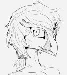  accessory anthro avian beak black_and_white female hair hair_accessory hair_ribbon hi_res looking_at_viewer monochrome nevrean ribbons solo teeth vilous yamagah 