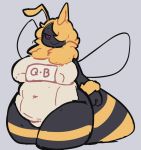 :&gt; antennae_(anatomy) anthro arm_tuft arthropod arthropod_abdomen bee belly big_breasts black_body black_skin blonde_hair breasts clothed clothing curvy_figure eerieviolet english_text female fluffy fluffy_hair grey_background hair hair_over_eye hymenopteran insect insect_wings looking_at_viewer mane mane_hair multicolored_body multicolored_skin neck_tuft non-mammal_breasts one-piece_swimsuit one_eye_obstructed overweight overweight_female portrait queen_bee simple_background smile solo spiral_eyes standing swimwear text thick_thighs three-quarter_portrait tight_clothing tuft two_tone_body two_tone_skin voluptuous wide_hips wings wrist_tuft yellow_body yellow_skin 
