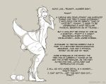  2020 anthro barefoot breasts butt clenched_teeth clothing dialogue dinosaur egg english_text female hair hi_res koopacap monochrome oviposition pregnant raised_tail reptile scalie shirt short_hair simple_background solo standing teeth text theropod topwear torn_clothing transformation tyrannosaurid tyrannosaurus tyrannosaurus_rex 
