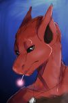  anthro bal_shaloc cigarette destiny_(video_game) dog_tags headshot_portrait hi_res lizzythelizard108 looking_at_viewer male portrait red_body red_scales scales silver_eyes smoking solo war_beast 