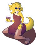  2020 alcohol alpha_channel anthro beverage blush bracelet claws clothed clothing collar dress eyeshadow female hi_res horn jewelry kobold legwear looking_aside makeup reptile scalie seductive simple_background sitting solo ssj_divorcee stockings straps terra(ssj_divorcee) toe_claws toes tongue tongue_out transparent_background wine wine_glass 