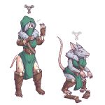  anthro before_and_after black_sclera breasts buckteeth female fur grey_body grey_fur hair hi_res inksgirls kerillian mammal rodent shrinking simple_background skaven solo spiral_eyes standing teeth transformation warhammer_(franchise) white_background 