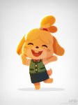  2020 accessory animal_crossing anthro black_nose blush canid canine canis clothing domestic_dog eyes_closed female floppy_ears hair_accessory isabelle_(animal_crossing) mammal nintendo open_mouth open_smile signature smile solo text uno_yuuji url video_games 