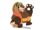  2020 anthro belly brown_body brown_fur canid canine clothed clothing cute_fangs fur haroldsitofox hat headgear headwear hi_res leaf male mammal open_shirt overweight overweight_male raccoon_dog shirt simple_background solo tanuki topwear white_background 
