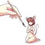  2018 animal_humanoid blue_eyes blush brown_hair brush covering covering_breasts disembodied_hand female hair hi_res humanoid inksgirls kneeling looking_up mammal mammal_humanoid mouse_humanoid murid murid_humanoid murine murine_humanoid navel nude paintbrush rodent rodent_humanoid 