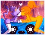  &lt;3 adventure_time blaze_the_cat blush bodily_fluids breast_size_difference breasts canid canine canis cartoon_network domestic_cat domestic_dog elemental_creature felid feline felis female female/female fire fire_creature flame_princess hi_res jake_the_dog kissing mammal nipples skajrzombie small_breasts sonic_the_hedgehog_(series) sweat 