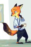  2017 anthro barefoot bottomwear canid canine clothed clothing disney fox fully_clothed fur green_eyes hi_res male mammal mochigolo618 nick_wilde orange_body orange_fur pants red_fox shirt solo standing topwear zootopia 