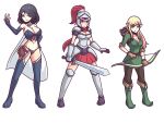  angry armor black_hair blonde_hair boots bow_(weapon) breasts choker cleavage clothed clothing elf female footwear group hair headgear helmet human humanoid humanoid_pointy_ears inksgirls jewelry long_hair looking_at_viewer mammal melee_weapon necklace ranged_weapon safe simple_background smile standing sword weapon white_background 