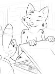  2020 anthro arctic_fox breasts canid canine clothed clothing dirty disney duo eyes_closed female fox fur jack_savage lagomorph leporid looking_at_another mammal monochrome nude rabbit skye_(zootopia) smile standing tggeko zootopia 