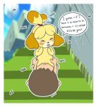  animal_crossing anthro anthro_penetrated blush cowgirl_position female female_penetrated hi_res human human_on_anthro human_penetrating human_penetrating_anthro interspecies isabelle_(animal_crossing) male male/female male_penetrating male_penetrating_female mammal nintendo on_top penetration sex sugarbossu vaginal vaginal_penetration video_games 