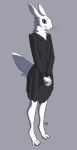 2020 anthro black_clothing black_dress brown_eyes clothed clothing dress esde female grey_background hi_res lagomorph leporid mammal rabbit simple_background solo standing whiskers 