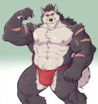  2020 5_fingers abs absurd_res adios anthro armpit_hair biceps big_muscles black_nose black_pawpads blue_eyes body_hair bulge canid canine canis clothed clothing fingers flexing fur grey_body grey_fur hi_res humanoid_hands looking_at_viewer male mammal muscular muscular_male nipples pawpads pecs pink_nipples rouen scar sega shining_(sega) shining_wind solo standing topless underwear underwear_only veiny_muscles video_games wolf 