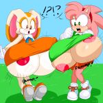  amy_rose anthro big_breasts breast_expansion breasts cream_the_rabbit denizen1414 duo female hi_res huge_breasts hyper hyper_breasts nipples sonic_the_hedgehog_(series) 