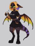 2020 anthro boots bottomwear breasts claws clothed clothing collar digital_media_(artwork) digitigrade dragon female footwear goth green_eyes hair hi_res horn membrane_(anatomy) membranous_wings midriff miniskirt orange_hair pleated_skirt scales scalie skirt solo western_dragon wings zazush-una 