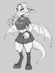  2020 anthro bottomwear breasts claws clothed clothing collar digital_media_(artwork) digitigrade dragon female goth hi_res horn membrane_(anatomy) membranous_wings miniskirt scales scalie skirt solo western_dragon wings zazush-una 