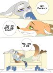  alternate_version_at_source anthro bottomwear brown_body brown_fur canid canine clothed clothing comic dialogue disney duo edit english_text fox fully_clothed fur furniture green_eyes grey_body grey_fur hard_translated hi_res holding_can inside judy_hopps lagomorph leporid mammal necktie nick_wilde pants puki purple_eyes rabbit reclining red_fox shirt sofa speech_bubble text topwear translated zootopia 