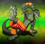  2017 4_toes 5_fingers alligator alligatorid anthro belly_scales black_hair blowup_background bottomwear braided_ponytail capcom claws clothed clothing crocodilian dee_jay fingers foot-paws foot_focus green_body green_scales hair hi_res looking_at_viewer multicolored_pants orange_bottomwear orange_clothing orange_pants pants red_bottomwear red_clothing red_pants reptile scales scalie simple_background solo street_fighter teeth toe_claws toes topless video_games white_bottomwear white_clothing white_pants 