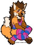  anthro ben_(roanoak) bisexual_pride_colors brown_body brown_fur canid canine clothing fur legwear lgbt_pride male mammal maned_wolf orange_body orange_fur pride_colors red_eyes roanoak solo thigh_highs 