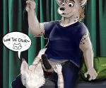  &lt;3 adult_on_cub adult_on_young anthro balls blush clothed clothing domestic_cat duo english_text erection exhibitionism felid feline felis genitals high_school hyaenid imminent_sex male male/male male_focus mammal mort_(artist) penis school solo_focus teenager text thrill young 