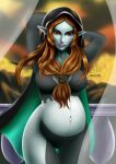  2019 arrowdark belly big_belly breasts female hair hands_behind_head hi_res humanoid lips looking_at_viewer midna_(true_form) navel nintendo pregnant red_eyes solo standing the_legend_of_zelda twilight_princess video_games yellow_sclera 