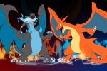  absurd_res anthro black_body charizard claws fangs fire green_eyes hi_res male markings mega_charizard mega_charizard_x mega_charizard_y mega_evolution nintendo open_mouth orange_body pok&eacute;mon pok&eacute;mon_(species) red_eyes reptile scalie teeth toe_claws toughset video_games wings 