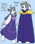  ahoge anthro asgore_dreemurr beady_eyes blue_mouth boss_monster bovid canid canine caprine clothing cocothemunchkin crown cute_fangs english_text felid feline female grey_hair hair hi_res humanoid male mammal multi_ear open_mouth open_smile pawpads robe smile tem temmie_(undertale) text toriel undertale video_games 