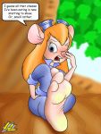  anthro blush chip_&#039;n_dale_rescue_rangers disney feet female foot_focus gadget_hackwrench hi_res lazzylad mammal mouse murid murine rodent soles solo speech_bubble text toes 