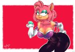  2020 amy_rose anthro breasts cleavage clothed clothing cosplay emerald_(gem) eulipotyphlan female gem gloves green_eyes handwear hedgehog hi_res mammal panthera_cantus rouge_the_bat simple_background smile solo sonic_the_hedgehog_(series) 