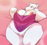  anthro areola beady_eyes bed bedroom_eyes belly big_belly big_breasts blush breasts claws clitoris female fur furniture genitals hi_res huge_breasts huge_hips ice_(ishuzoku_reviewers) ishuzoku_reviewers looking_at_viewer lying mammal mostly_nude narrowed_eyes nipples on_back on_bed overweight overweight_female polar_bear presenting presenting_breasts pussy seductive shamelesss solo thick_thighs towel ursid ursine white_body white_fur wide_hips 