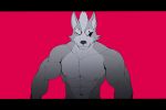 2019 abs anthro black_nose canid canine canis clothed clothing eye_patch eyebrows eyewear fur grey_body grey_fur hair half-length_portrait hi_res jrjresq looking_at_viewer male mammal muscular muscular_male nintendo nipples pecs pink_nipples portrait red_background red_eyes scar simple_background solo star_fox thick_eyebrows topless video_games wolf wolf_o&#039;donnell 