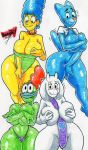  2020 amphibian anthro barely_contained bev_bighead big_breasts blue_body blue_fur blue_hair blush boss_monster bovid breasts caprine cartoon_network clothing covering covering_breasts covering_crotch covering_pussy covering_self domestic_cat embarrassed eyelashes felid feline felis female frog fur goat hair hi_res human jewelry looking_at_viewer mammal marge_simpson mature_female necklace nervous_smile nickelodeon nicole_watterson panties parasitedeath red_hair rocko&#039;s_modern_life shirt simple_background the_amazing_world_of_gumball the_simpsons thick_thighs topwear toriel unbuttoned_shirt undertale underwear video_games white_background white_body white_fur wide_hips yellow_body yellow_skin 