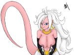  android big_breasts blue_eyes bodily_fluids breasts dragon_ball_fighterz female female_focus hair hi_res humanoid invalid_tag lactating long_hair machine majin_android_21 nekomajinsama pointy_eared_humanoid robot solo solo_focus 