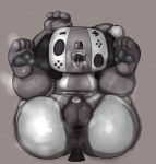  4_fingers 4_toes absurd_res animate_inanimate anthro anus balls bed big_butt bodily_fluids breath bunihud butt canid empty_eyes feet fingers flaccid floppy_ears furniture genitals glans grey_body hi_res high-angle_view humanoid_genitalia humanoid_penis legs_up looking_at_viewer lying male mammal navel nintendo nintendo_switch nude on_back on_bed open_mouth pawpads penis presenting presenting_hindquarters saliva saliva_string short_stack short_tail solo spread_legs spreading steam switch_dog teeth toes tongue tongue_out video_games 
