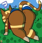  animal_crossing anthro bent_forward bent_legs bent_over big_butt breasts butt butt_focus clothed clothing digital_drawing_(artwork) digital_media_(artwork) featureless_feet felid feline female katt_(animal_crossing) klutzatdusk mammal nintendo no_underwear rear_view short_stack solo video_games 